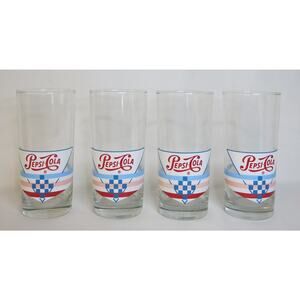 Vintage PEPSI Cola Glasses  Set 4 Logo Stripes Tall 6" 14 Ounce Soda Advertising